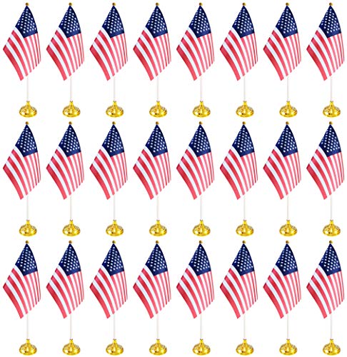 USA Mini Desk Flags Set of 24 with Stand Base - Small American Table Flags