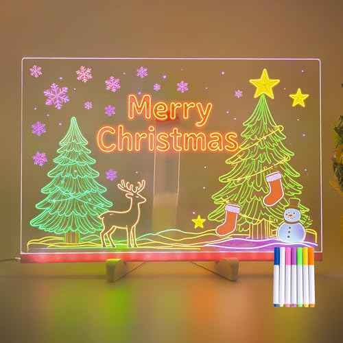 LED Note Board with Colors, Message Light up Drawing Board for Kids with 7 Colors Pens and Stand Drawing Board, Acrylic Dry Erase Board with Light for Halloween Birthday Christmas (5.9 ¡¿ 5.9")