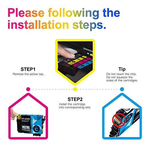Uniwork 702XL 702 XL 702 Ink Cartridges Remanufactured Ink High Yield Replacement for Epson 702XL 702 702 XL T702XL use with Pro WF-3720 WF-3730 WF-3733 Printer (Black Cyan Magenta Yellow, 4 Pack)
