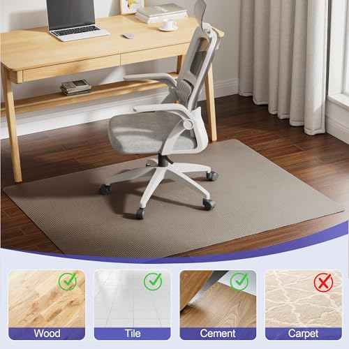 Delamu 36"¡¿48" Office Chair Mat for Hardwood Floor, Heavy Duty Hard Floor Protector for Chairs, Anti-Slip PVC Woven Computer Desk Chair Mat for Home Office, Light Brown
