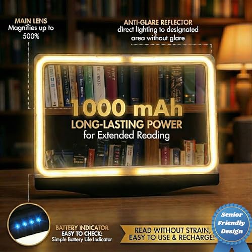 MagniPros 5X Rechargeable LED Page Magnifier with 3 Light Modes - Black