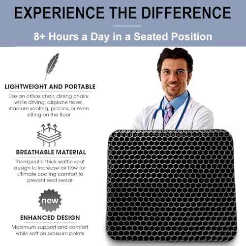 20" Gel Seat Cushion for Long Sitting(Jumbo&Thick) ? Office Chair Cushion ? Wheelchair Cushions for Pressure Sores ? Non-Slip Desk Chair Car Seat Cushion Driving ? Sciatica & Back Pain Relief