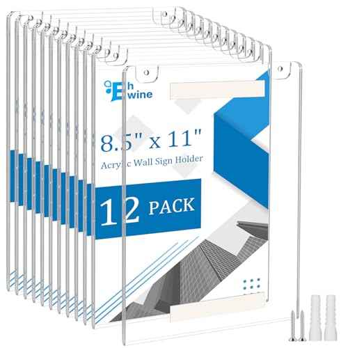 EHWINE 12 Pack 8.5x11 Wall Mount Acrylic Sign Holder, Acrylic Wall Sign Photo Menu Flyer Display Holder, Plastic Clear Picture Adhesive Frames for Office Business Store (Provide Mounting Screws)
