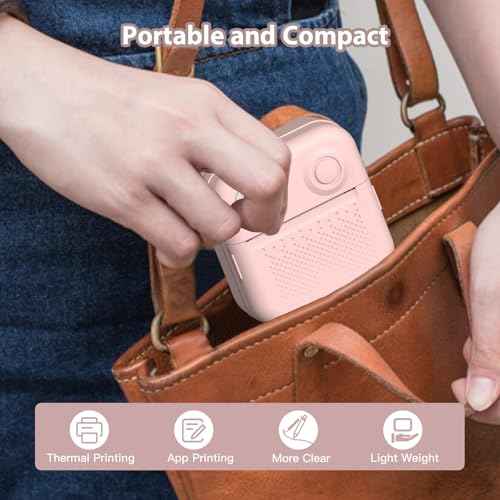 Sticker Printer Print Pods, Little Printer with 7 Rolls Thermal Printing Paper, Inkless Sticker Maker Bluetooth for DIY,Crafts,Journal,Study,Work,Compatible Phone&Tablet (Pink)