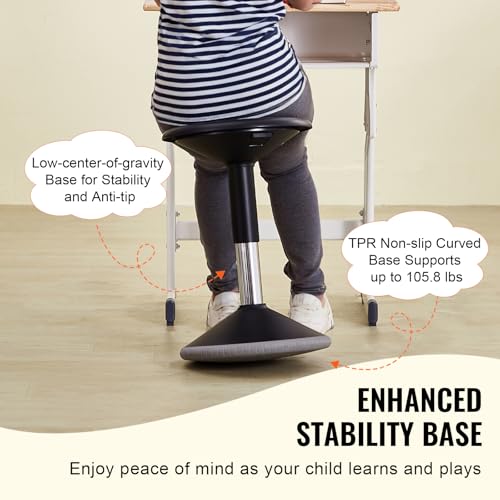 VEVOR Wobble Chair, Height-Adjustable (15.7-21.7") Active Chair, Flexible Seating Wobble Stool Made of PVC+ABS Improves Focus & Posture, Ideal for Schools, Office and Home, Age 12-18, Black