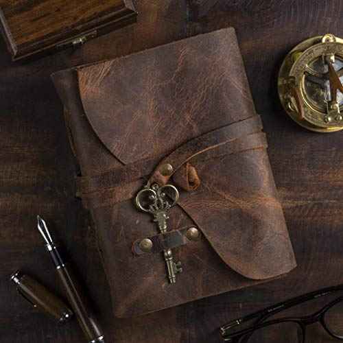 Vintage Leather Journal - Antique Handmade Deckle Edge Vintage Paper Leather Bound Journal - Book of Shadows Journal - Leather Sketchbook - Drawing Journal - Great Gift (Red Brown, 9"x6")