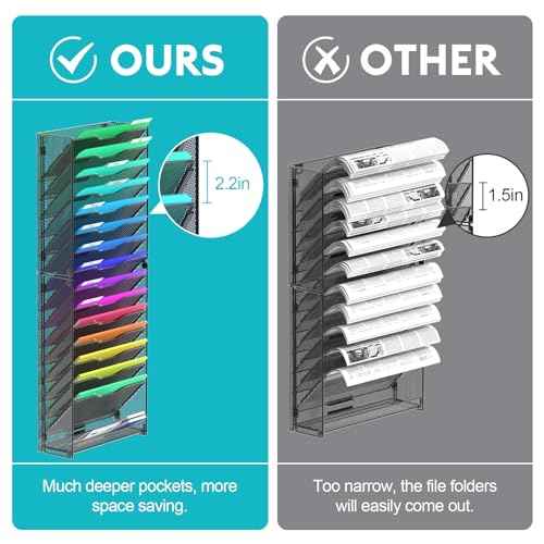 samstar 16 Tier Wall File Organizer Hanging Wall File Holder Wall Mount Paper Folder Organizer, Magazine Rack, Mesh Made,Black