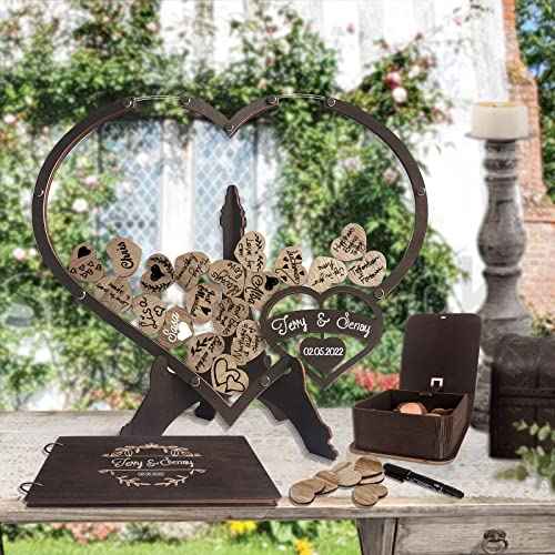 Y&K Homish Wedding Guest Book Alternative Drop top Frame Guest Book Guest Book Wedding Reception (Brown)