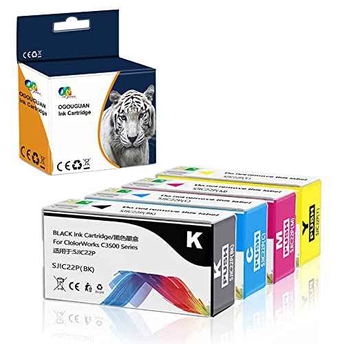 OGOUGUAN Replacement SJIC22P Ink Cartridge Kit for TM-C3500 ColorWorks C3500 Printer (4 Pack)