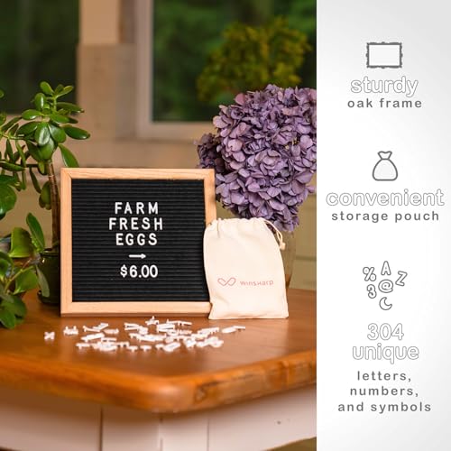 Winsharp 10x10 Black Felt Letter Board with Wooden Frame & White Letters