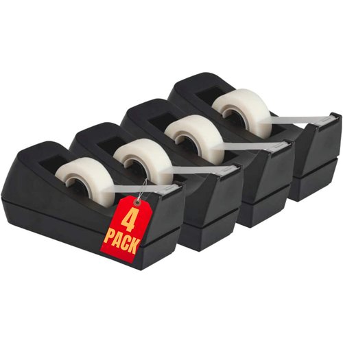 1InTheOffice Desk Tape Dispenser, Black 4 Pack (Desktop Tape Dispenser)