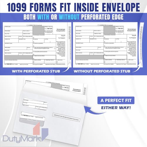 Dutymark 1099 NEC Forms 2026 Kit with 25 Copy Sets & Envelopes
