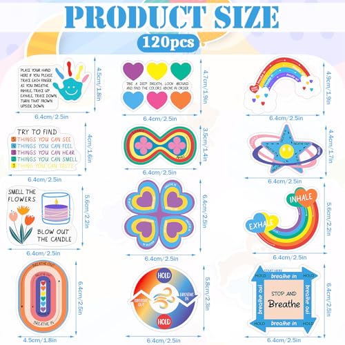 Fulmoon Cute Color Sensory Anxiety Stickers - Textured, 120 Pcs with Breathing Prompts & Grounding Techniques