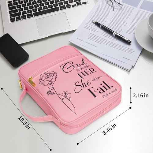 GUEER Bible Cover for Women, Bible Holder, Bible Cover Carrier Carrying Organizer Bag, Zipper and Pockets for Standard Size Bible, Gift for Women boy (Pink-Rose)