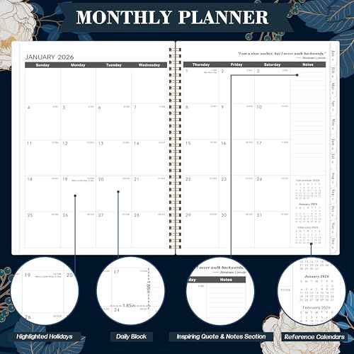 2026-2030 Monthly Planner - 5 Year Planner/Calendar 2026-2030, 11" x 9", 2026 Calendar Planner, Jan 2026 - Dec 2030, Tabs, Back Pocket, Holidays, Twin-Wire Binding, Note Pages