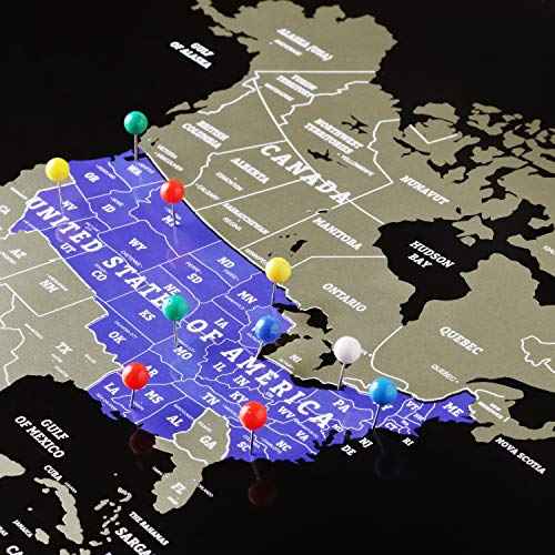 Detailed Scratch off World Map Poster - XL - Black and Gold Scratchable World Map - Glossy, Laminated Travel Poster - Full Accessories Kit - Best Gift Scratch off Map of the World By Divalis