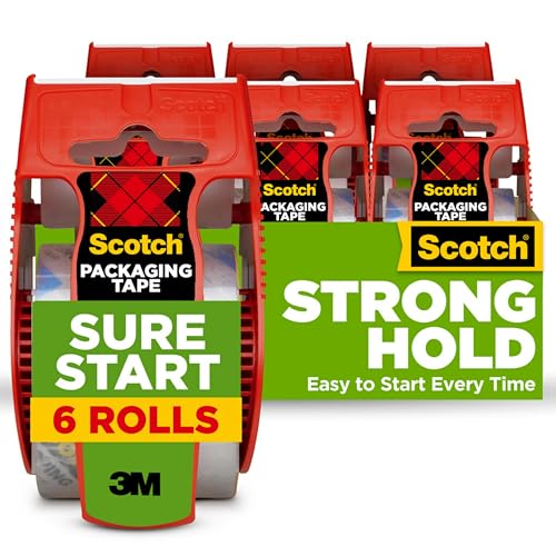 6 Rolls Scotch Sure Start Packing Tape - 1.88 in x 800 in, Easy-Start, Durable Seal
