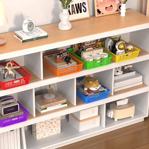 6 Pack Plastic Classroom Storage Baskets, Paper Trays for Classroom Organization & Turn in Trays for Teachers, Students, Desk Organizer Bin 13.8x10.6x3.1 Inch (Rainbow)