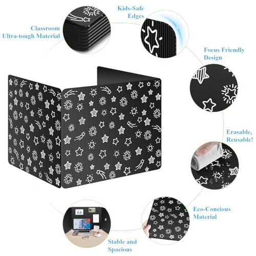 Black 24-Pack Desk Dividers for Students, Waterproof Plastic Study Carrel Divider, Durable Testing Dividers for Classroom Teacher Supplies, Easy to Clean Privacy Shield Folder Boards for Student Desk