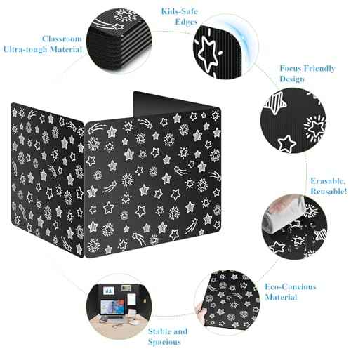 Black 12-Pack Desk Dividers for Students, Waterproof Plastic Study Carrel Divider, Durable Testing Dividers for Classroom Teacher Supplies, Easy to Clean Privacy Shield Folder Boards for Student Desk