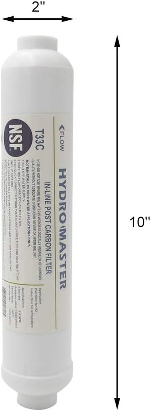 HYDRO MASTER In-Line Post Carbon Filter - 10 Inch x 2 Inch with 1/4-Inch NPT Connection