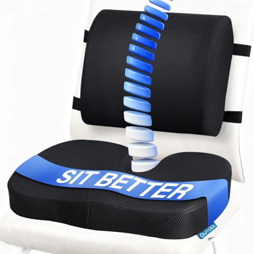 Large Memory Foam Seat Cushion & Lumbar Support for Office Chair with Adjustable Strap