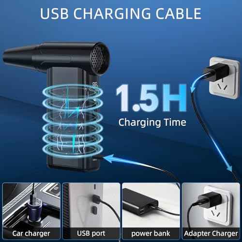 Electric Air Duster-130000 RPM Brushless Motor, 2-in-1 Blow & Vacuum, 4000mAh Rechargeable, 3 Gear Adjustable Compressed Air Duster for Computer, Keyboard, House and Car, 11pcs Accessories