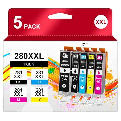 5 Pack 280 281 XXL Ink Cartridge Replacement for Canon 280 281 PGI-280XXL CLI-281XXL to use with Pixma TR8520 TS9120 TS6120 TR8620 TR8620a TS6320 TR7520 TS6220 Printer