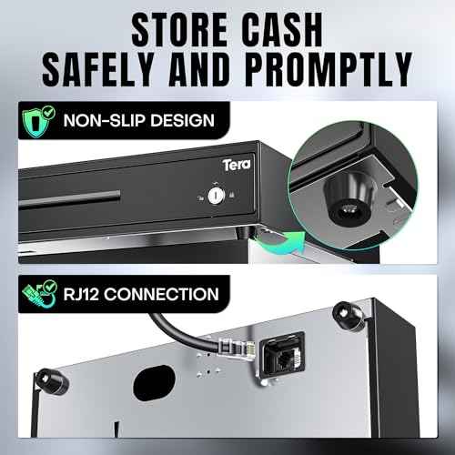 Tera 13 inch Auto Open Cash Register Drawer with 6 Keys Heavy Duty 4 Bill 8 Coin Removable Cash Tray Media Slot 24V RJ12 Key-Lock Round Corner for POS System Small Businesses Retail 330E