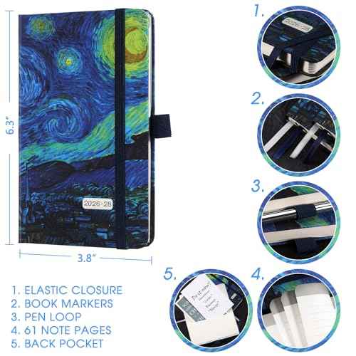 2026-2028 Pocket Planner/Calendar - 3 Year Monthly Planner 2026-2028 from Jan. 2026 - Dec. 2028(36 Months), 3.8" x 6.3", Pen Holder, Inner Pocket and 61 Notes Pages