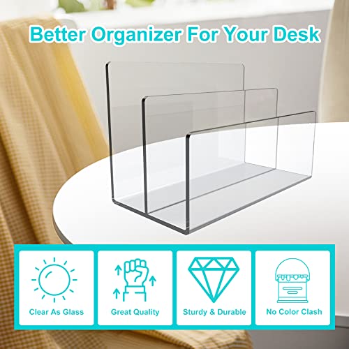 Boloyo Acrylic File Holder 2 Sections Clear Desktop Organizer Mail Letter Sorter
