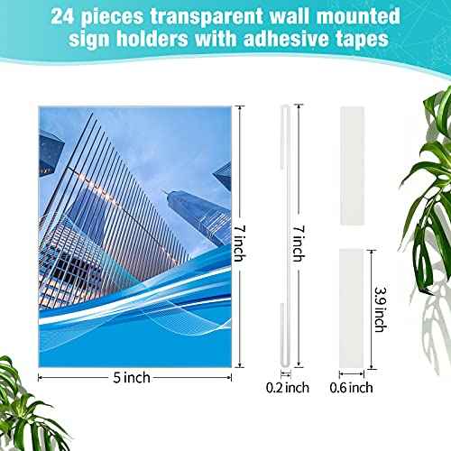 24 Pack Acrylic Wall Mounted Sign Holder Vertical Plastic Clear Frames No Drilling Wall Mounted Sign Holder with Adhesive Tape for Displaying Document Flyer Poster(Vertical Style,5 x 7 Inch)