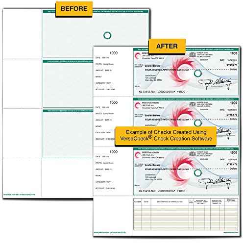 VersaCheck UV Secure Checks - 750 Blank Business or Personal Wallet Checks - Green Elite - 250 Sheets Form #3001 - 3 Per Sheet