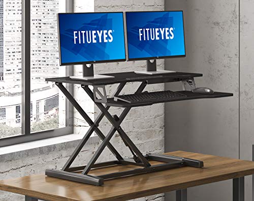FITUEYES Black 32" Height Adjustable Standing Desk Converter — Sit-to-Stand