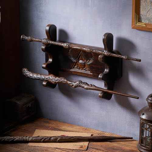 Handicraftviet Wand Display Stand Wall Mount, Handmade Carved Wooden Holder Wands 3 Tiered for Collection, Black (3 slot wand stand)