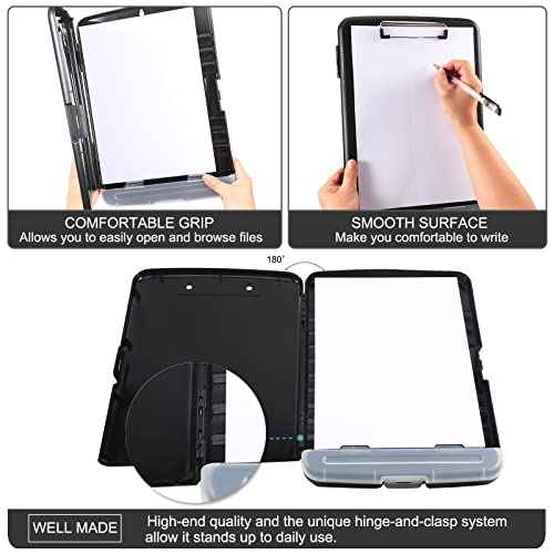 Clipboard with Storage, Large Capacity Nursing Clipboards with Low Profile Clip, Heavy Duty Plastic Storage 8.5x11 Clip Board with Pen Holder, Side-Opening, A4 Organization Box for Writing