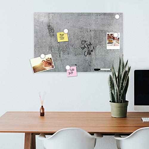Navaris Magnetic Dry Erase Board - 16 x 24 inches Decorative White Board for Wall with Design, Includes 5 Magnets and Marker - Concrete