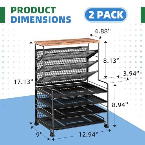 Simple Trending 8 Tier Desk File Organizer, 2 Pack Letter Tray Paper Organizer, Mesh Desk Accessories File Folder for Office, Home or School, Black
