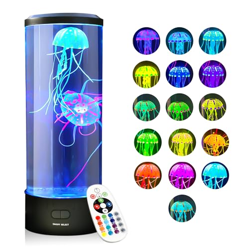 Brewish Jellyfish Lamp, 16 Color Changing Options, 4 Modes Lifelike Jellyfish Aquarium, Auto Shutdown, Remote Control Electric Jellyfish LED Night Light, Cool Lamps for Home Decor & Men, Women, & Kids