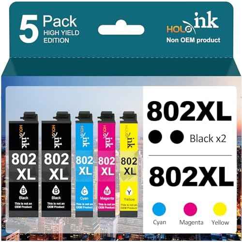 802xl Ink cartrIdges Remanufactured Replacement for epson 802xl Ink Cartridges Combo Pack 802 XL with Workforce Pro WF-4720, WF-4730, WF-4734, WF-4740 Printer (2 Black Cyan Magenta Yellow)