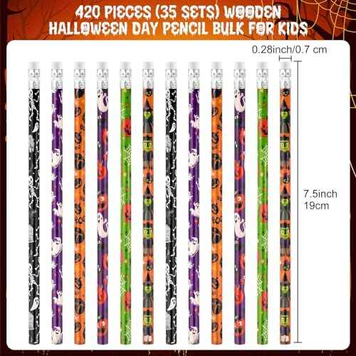 Zuazaor 420 Pieces Halloween Pencils with Eraser Wooden Pencils for School Office Halloween Party Supplies (420)