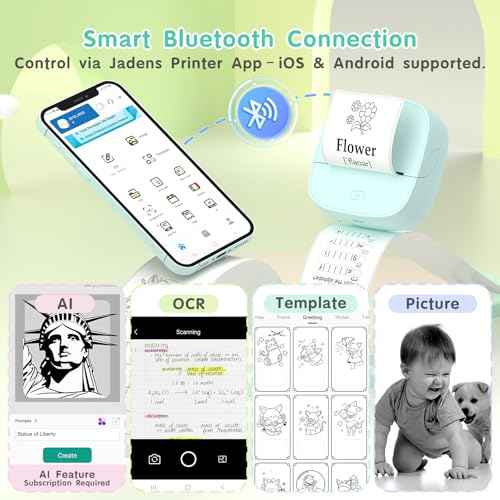 JD-23 Sticker Printer, Mini Portable Thermal Printer Print Pod, Inkless Bluetooth Label Maker Machine for DIY Crafts, Journaling, Office & Home Use, Includes 2 Rolls Sticker Paper