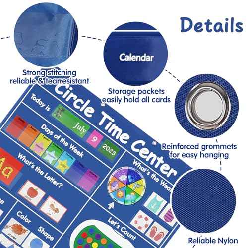 Circle Time Learning Center-Montessori Toy for 3 4 5 Year Old Pocket Chart Calendar Set Learning Calendar Weather,Alphabet,Counting Number,Color,Classroom Calendar Pocket Chart for Homeschool Supplies