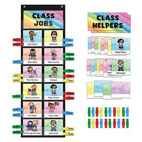ABCxGOOD Class Jobs Pocket Chart Class Management Educational Pocket Chart Teacher's Helper, Preschool Classroom Must Haves Supplies, Great for Classroom Homeschool. (Black) (Black, 29.5"*10")