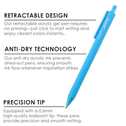 Grabie Acrylic Gel Pens, 0.6mm Fine Point Retractable Gel Pens for Journaling Note Taking, Pack of 12