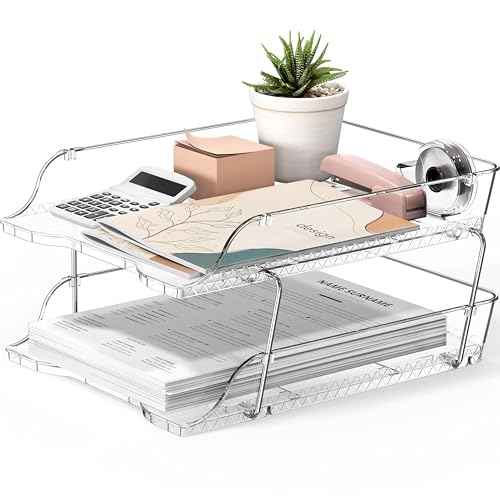 Simple Houseware 2-Tier Clear Stackable Letter Tray Organizer ? Desktop File Holder for A4/Letter Size Paper, Document Sorter, Office Desk Paper Organizer, Transparent File Storage
