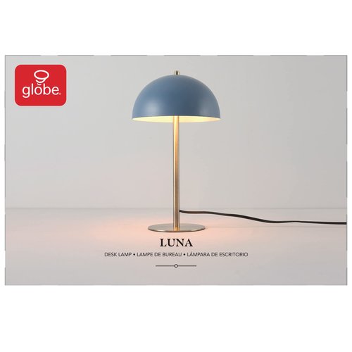 GLOBE Electric 52942 15" Blue Desk Lamp with Brass Accents, in-Line On/Off Rocker Switch, Ideal for Bedroom, Office Decor, Home Essentials, Reading Light, LED Bulb Compatible