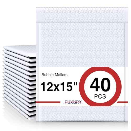 Fuxury Bubble Mailers 12x15" White Padded Envelopes 40 Pack Large Bubble Mailer Strong Adhesion Padded Mailer,Self-Seal Envelope for Mailing Small Business,Magazine, Clothing.