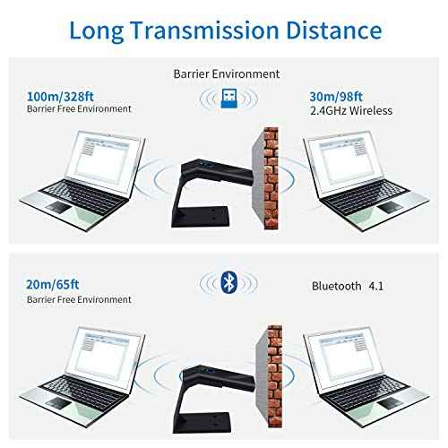 Portable 2D Bluetooth Wireless Barcode Reader Scanner with Stand, Symcode Handheld Cordless QR Bar Code Scanner 3-in-1 Bluetooth 4.1 & 2.4G Wireless & USB Wired Bar Code Reader Scanner with Stand