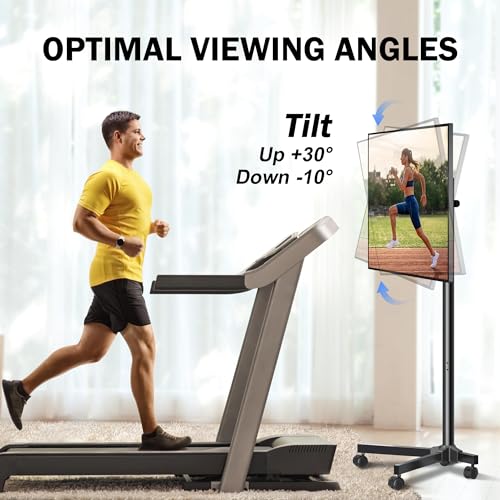 Mobile TV Carts, Rotating Rolling TV Stand on Wheels for 13-50" Flat/Curved TVs Height Adjustable 30¡Æ Tilt Floor TV Stand Portable Monitor Stand Holds up to 44lbs Max VESA 200x200mm ML1350